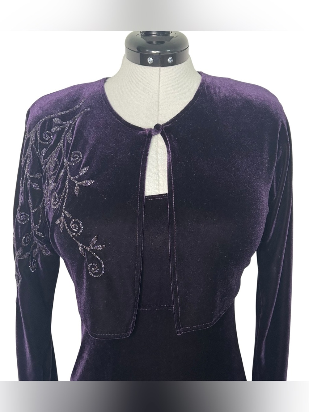 Vintage Dark Purple Velvet Dress and Bolero 2 Piece Set Size 8P